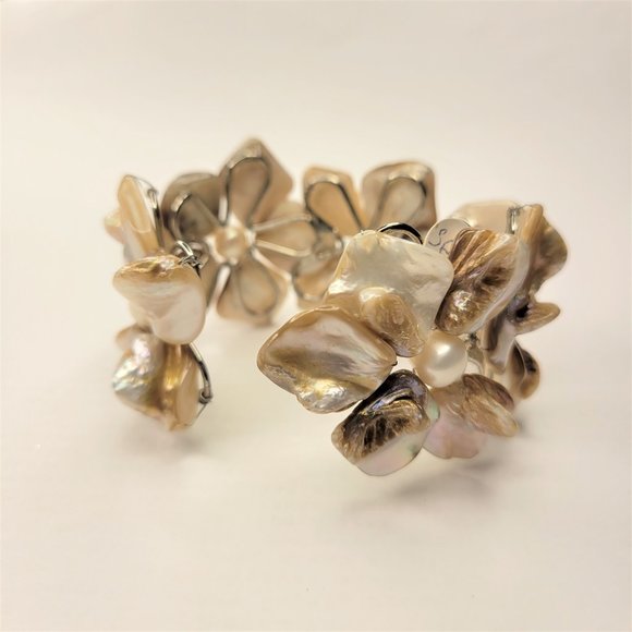 Cream White Pearl Adjustable Cuff Bangle Bracelet- NEW - Picture 8 of 12